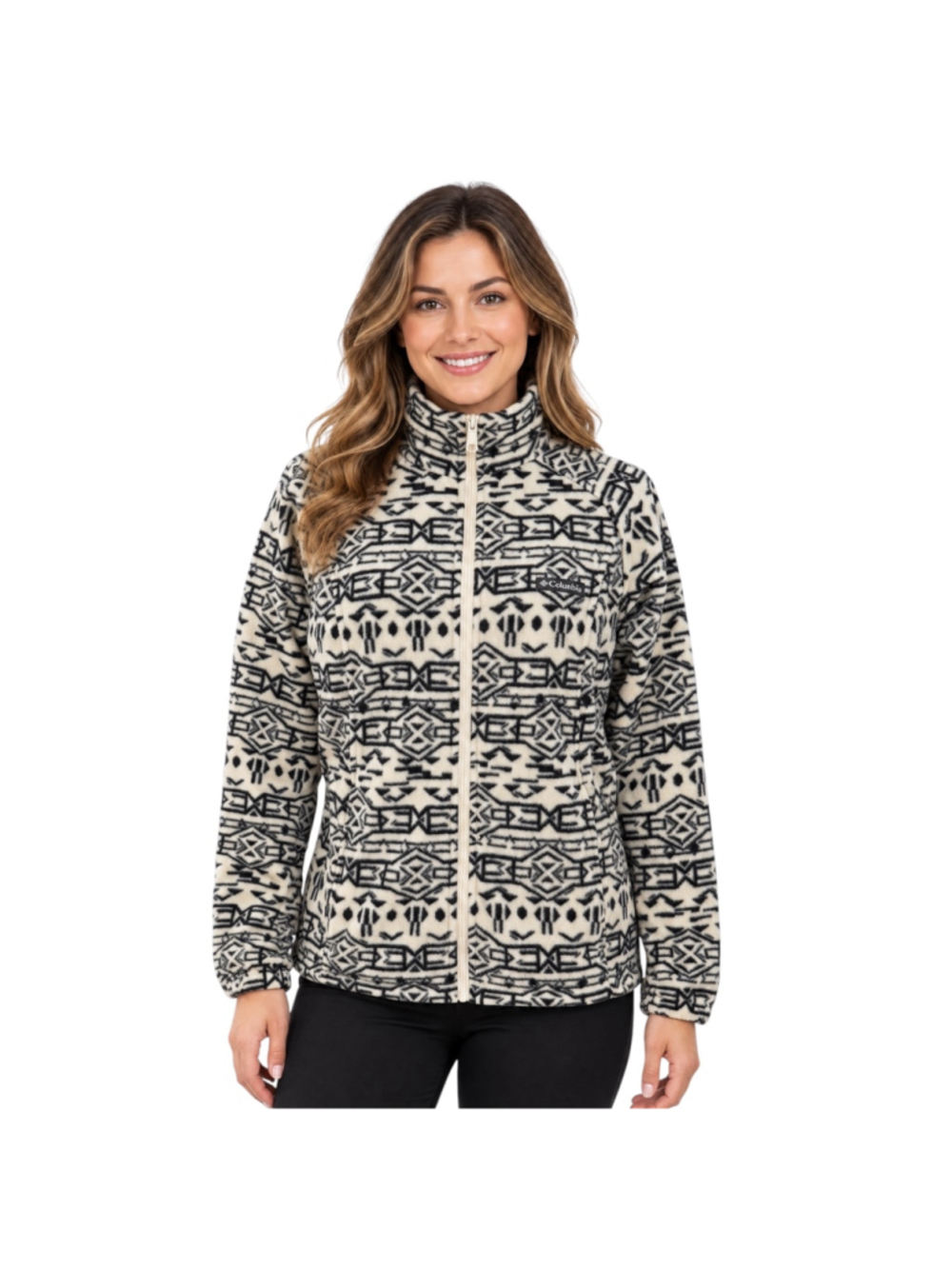 Columbia Geometric Print Full-Zip Fleece Jacket Cream Black L